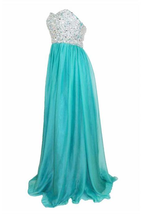 Exquisite A-line Sweetheart Long Chiffon Prom Dress With Beads