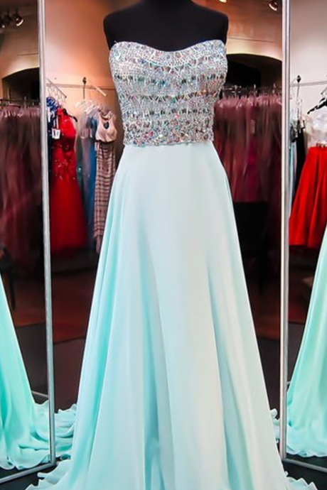 Prom Dresses,sexy 2017 Gorgeous A-line Sleeveless Strapless Chiffon Crystals Evening Dress