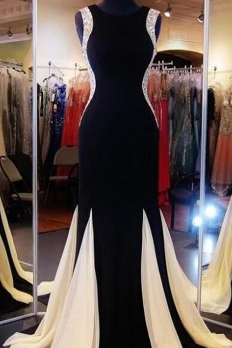 Prom Dresses,sexy Black Mermaid 2017 Evening Dress Crystal Sleeveless