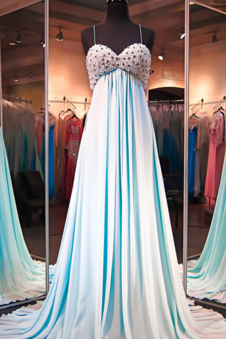 Prom Dress,modest Prom Dress,sexy Prom Dresses,sexy Chiffon Crystals 2017 Evening Dress Spaghetti Strap Sleeveless Prom Dress