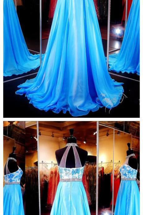 Prom Dress,modest Prom Dress,gorgeous A-line Crystals 2017 Evening Dress Sleeveless Sweep Train
