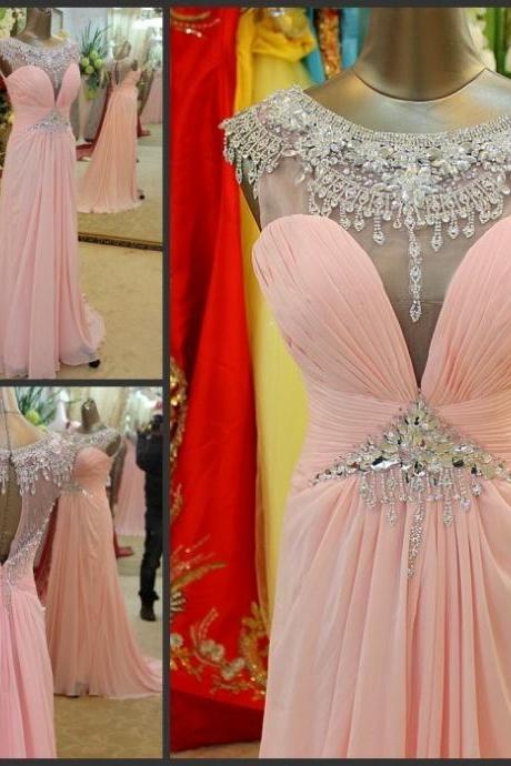 2017 Style Prom Dress Blush Pink Chiffon Evening Gowns