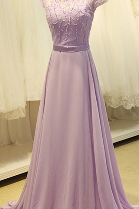 Prom Dress,modest Prom Dress,cap Sleeve Light Purple Long Chiffon Prom Dress A Line Party Dresses Bridesmaid Dress