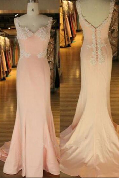 Prom Dress,modest Prom Dress,pink Sweetheart Prom Dress,mermaid Prom Dress,evening Dress,straps Prom Dress,lace Applique Prom Dress,party