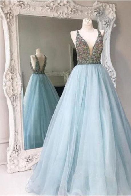 Prom Dresses,light Sky Blue Tulle Prom Dress,modest Prom Gown,ball Gown Prom Gown,princess Evening Dress,ball Gown Evening Gowns