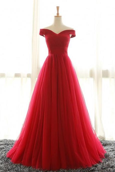 Red Prom Dresses,a Line Prom Dress,tulle Prom Dress,off The Shoulder Prom Dresses,formal Gown,sexy Evening Gowns,red Party Dress,mermaid Prom