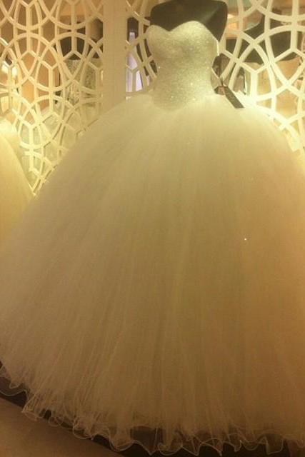 Prom Dress,modest Prom Dress,sparkly Sequins Beaded Sweetheart White Organza Ball Gowns Wedding Dresses