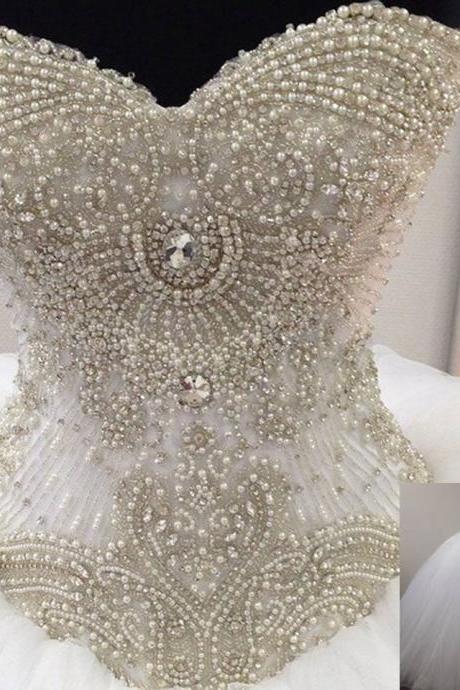 Wedding Dresses, Wedding Gown,fully Crystal Beaded Sweetheart Organza Ball Gowns Wedding Dress 2017