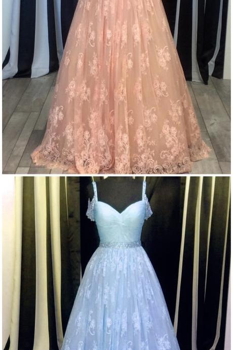 New Arrival Prom Dress,Modest Prom Dress,blush pink lace ball gowns prom dress 2017 women's sweetheart formal dress with beaded straps