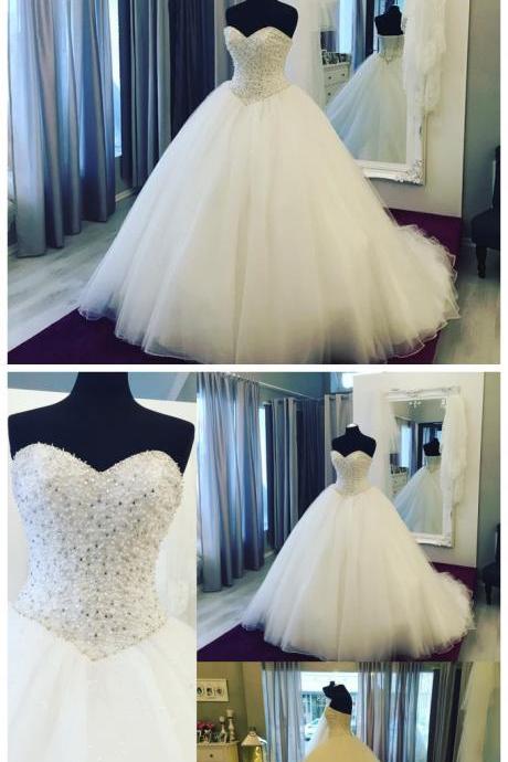 Wedding Dresses, Wedding Gown,Fully Crystal Beaded Sweetheart Ball Gowns Wedding Dress 2017