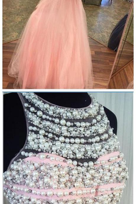 Prom Dress,modest Prom Dress,long Pink Mermaid Prom Dresses,two Piece Prom Gowns With Pearl Beaded,sexy Prom Dress