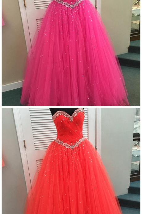 Prom Dress,modest Prom Dress,pink ,organza ,ball Gowns ,quinceanera Dresses, With Crystal ,beaded ,sweetheart ,2017 Design,prom Dresses