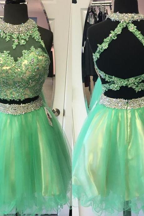 Homecoming Dresses,two piece homecoming dresses,short prom dresses,semi formal dress,green cocktail dress