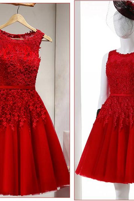 Floral Homecoming Dress,Red Bridesmaids Dress,Short Prom Dress,Fashion Prom Dress,Sexy Party Dress, 2017 New Evening Dress