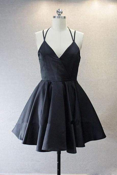 Spaghetti Prom Dress,Black Prom Dress,Mini Prom Dress,Fashion Homecomig Dress,Sexy Party Dress, New Style Evening Dress