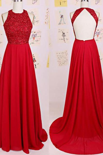 Red Prom Dress,beaded Prom Dress,backless Prom Dress,fashion Prom Dress,sexy Party Dress, Style Evening Dress