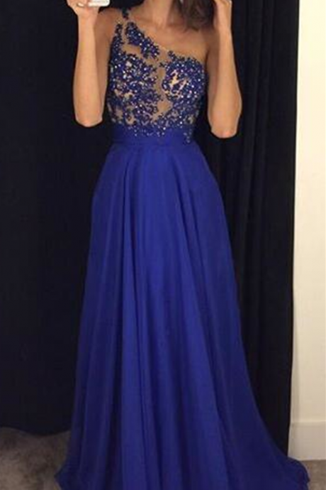 Beaded Prom Dress,one Shoulder Prom Dress,royal Blue Prom Dress,fashion Prom Dress,sexy Party Dress, Style Evening Dress