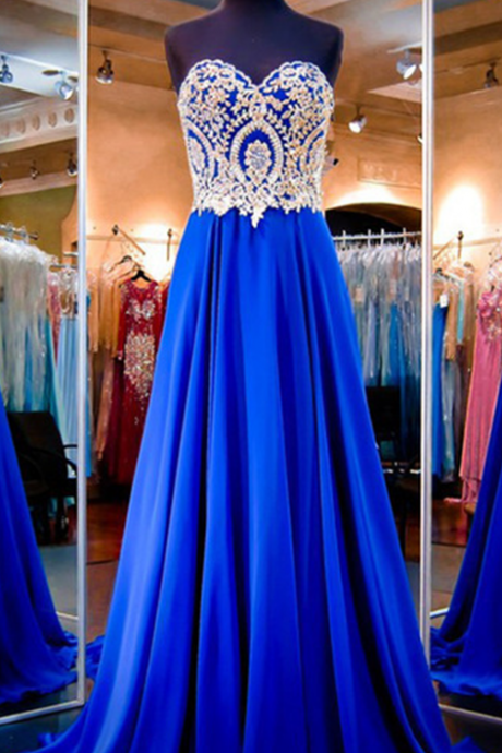 Sweetheart Prom Dress,applique Prom Dress,royal Blue Prom Dress,fashion Prom Dress,sexy Party Dress, Style Evening Dress