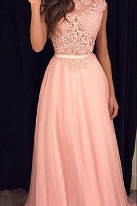 Pink Prom Dress,lace Prom Dress,chiffon Prom Dress,fashion Prom Dress,sexy Party Dress, Style Evening Dress