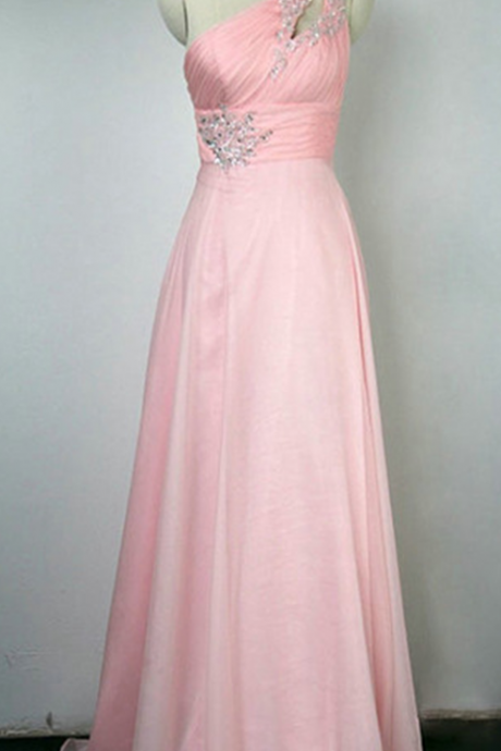Beaded Prom Dress,one Shoulder Prom Dress,pink Prom Dress,fashion Prom Dress,sexy Party Dress, Style Evening Dress