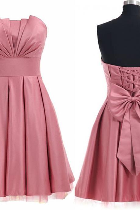 Strapless Satin Homecoming Dress with Pleated Origami Bodice