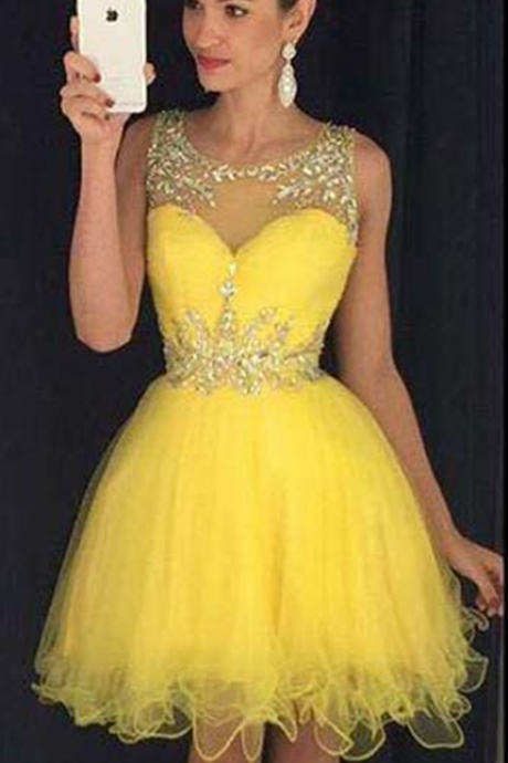 Homecoming Dress,Homecoming Dresses,Sweet 16 Dress,2017 Homecoming Dress,Yellow Cocktail Dress