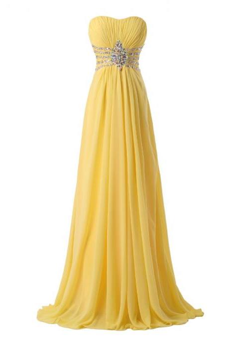 Robe De Soiree Longue Beading Evening Dress Chiffon Formal Party Dress Long Evening Dresses 2017 Yellow Floor Length Prom Gowns