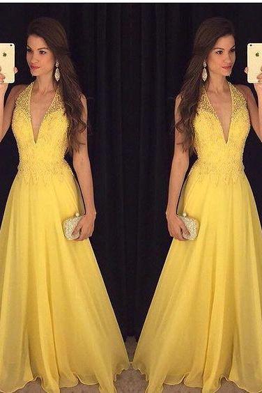 Prom Dresses,backless Prom Gown,open Back Evening Dress,backless Prom Dress,evening Gowns,yellow Formal Dress