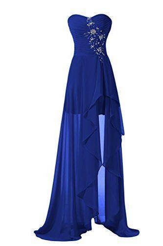 High Low Prom Dresses,evening Gowns,modest Formal Dresses, Fashion Blue Evening Gown,high Low Evening Dress,long Evening Gowns