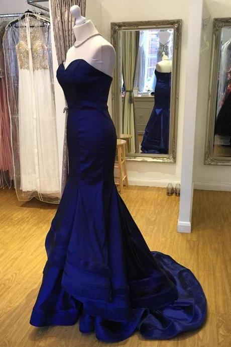Royal Blue Sweetheart Mermaid Prom Dress, Evening Gown ,long Dress Layered Skirt