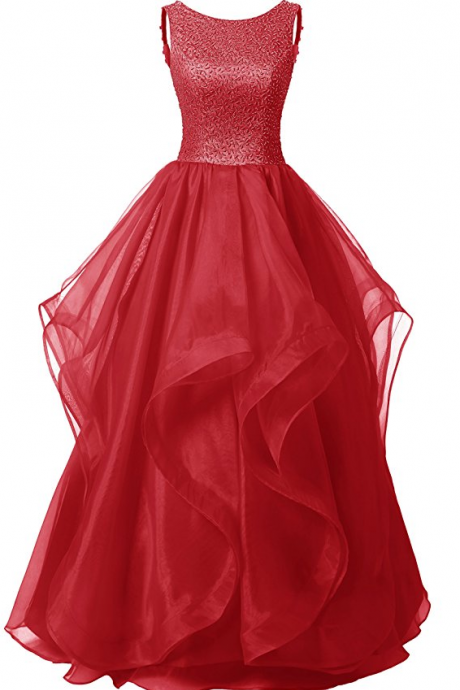 Dresstells Long Prom Dress Asymmetric Ball Gown Evening Gown Beads Organza Gown