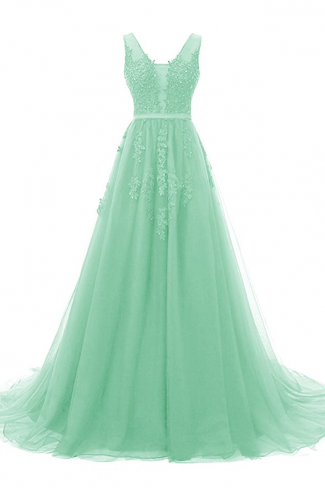 Long Prom Dress V-neck Tulle Bridesmaid Bridal Wedding Party Gown