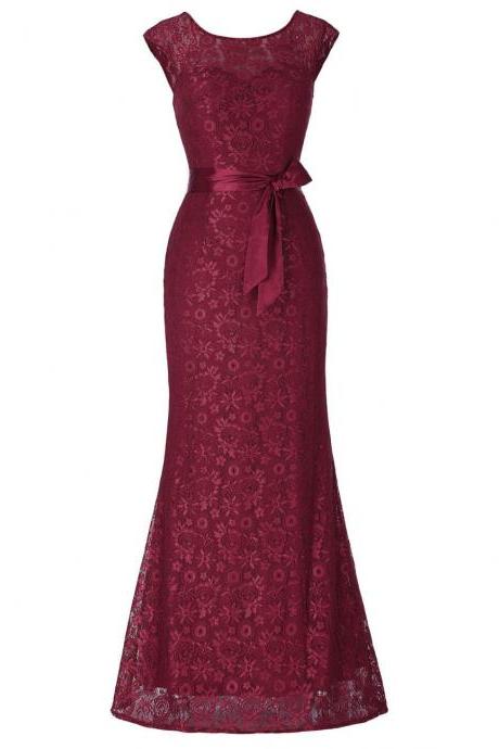 Mermaid Evening Dresses With Belt Long Mother Of The Bride Dress Black Wine Red Lace Dresses For Wedding