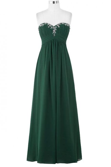 Forest Green Beaded Embellished Ruched Sweetheart Floor Length A-line Formal Dress, Prom Dress