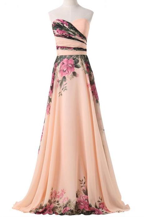 Elegant Prom Dresses 2017 Long Party Dresses Floral Flower Print Evening Dress Vestidos De Formatura Prom Jurken