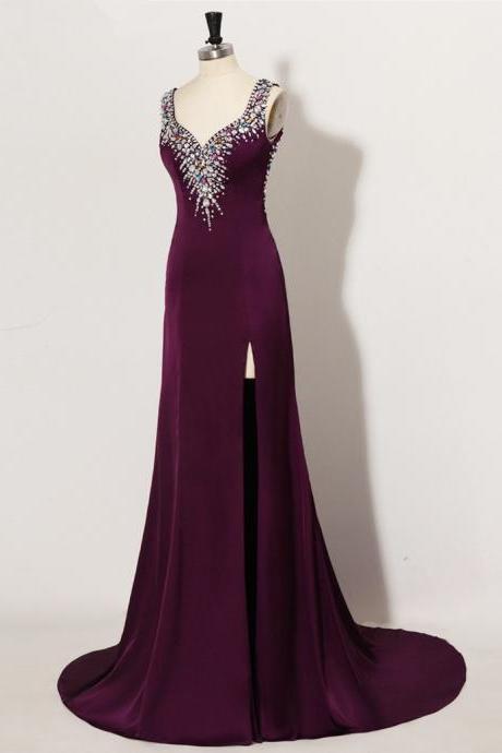 Vestido Longo De Formatura Sexy Backless Crop Top Rhinestone Long Purple Prom Dresses Fast Real Pictures Customize