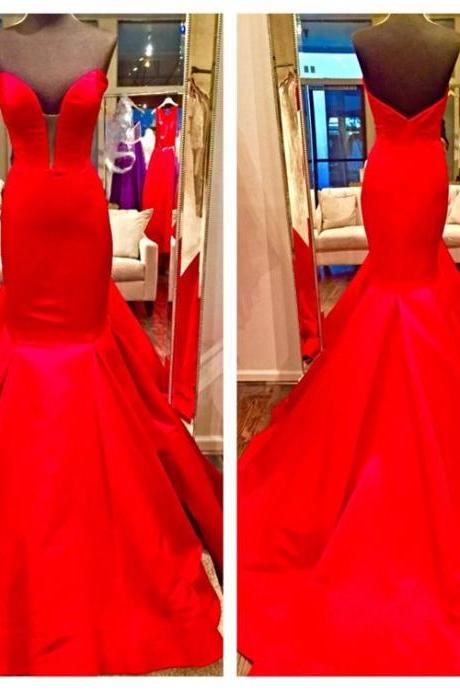 Red Dresses,sweetheart Long Satin Mermaid Evening Dresses 2017 Real Photos Red Evening Pageant Gowns