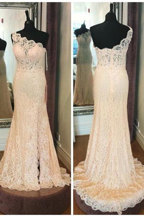One Shoulder Full Lace Wedding Dresses 2017,high Quality Sheath Bridal Dresses Lace