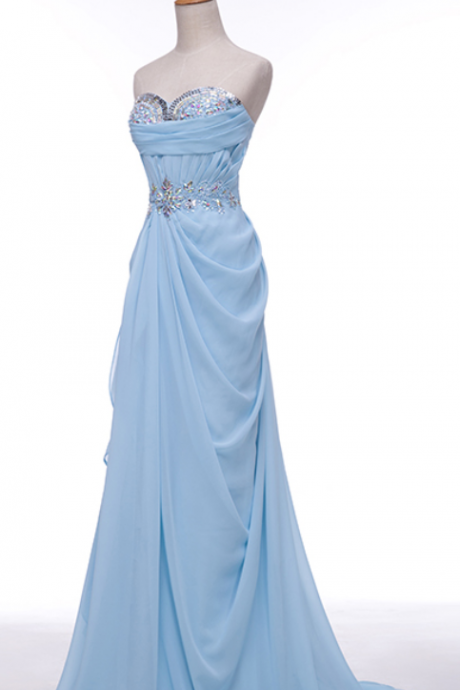 Prom Dress,sexy Elegant Blue Evening Dress,evening Dress,discount Evening Dress,formal Evening Dress,beading Evening Dress,chiffon Evening
