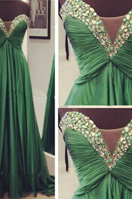 Prom Dress, Evening Dress,green Evening Dress,beading Prom Dresses,long Evening Dress,ruched Evening Dress,chiffon Evening Dress,dresses For