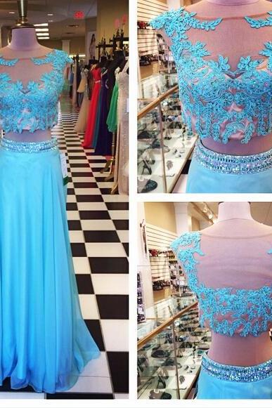 Prom Dress, A Line Turquoise Prom Dresses Two Pieces Lace Beaded Crystals Pleat Evening Party Dresses Gowns Vestidos,graduation Dresses,wedding