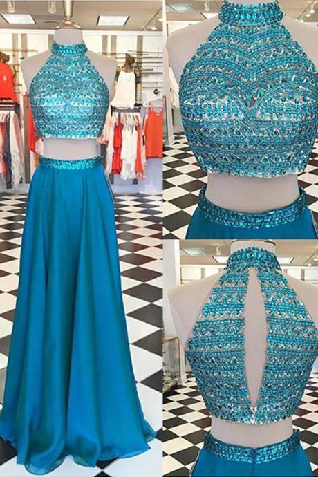 Long Two Pieces Prom Dresses For Teens,handmade Beading Prom Gowns,pretty Prom Dress,princess Party Dresses