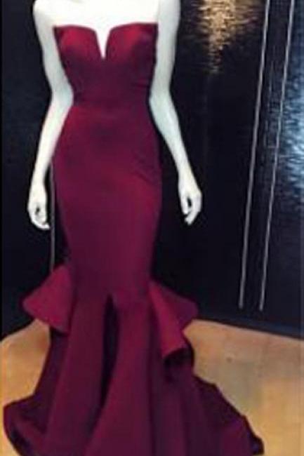 Sexy Prom Dress -maroon Mermaid V-neck Sleeveless With Ruched