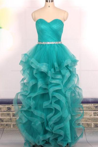 Prom Dresses, Custom Cheap Ball Gown Sweetheart Ruffle Tiered Long Turquoise Prom Dresses Gowns,Formal Evening Dresses Gowns, Homecoming Graduation Cocktail Party Dresses, Holiday Dresses, Plus size,Graduation Party Dress,Wedding Guest Prom Gowns, Formal Occasion Dresses,Formal Dress