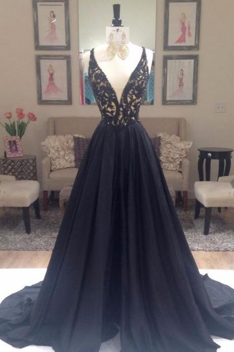 Real Photo V-Neckline Sexy Evening Gowns Embroidery Black Long Evening Dress 2017 Robe De Soiree Longue