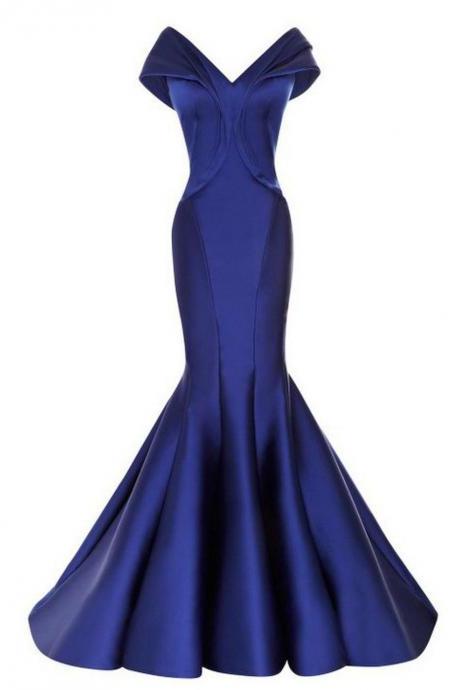 Sleeveless Floor Length Women Formal Gowns 2017 Actual Images Royal Blue Satin Mermaid Long Evening Dresses