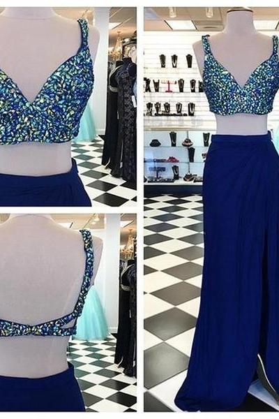Prom Dress, Two Piece Prom Dress,beading Prom Dresses,long Evening Dress,wedding Guest Prom Gowns, Formal Occasion Dresses,formal Dress