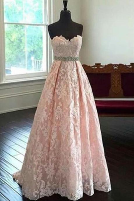 Prom Dress,blush Pink Prom Dress,long Prom Dress,lace Prom Dress,sweetheart Evening Dress,evening Gown,wedding Guest Prom Gowns, Formal Occasion