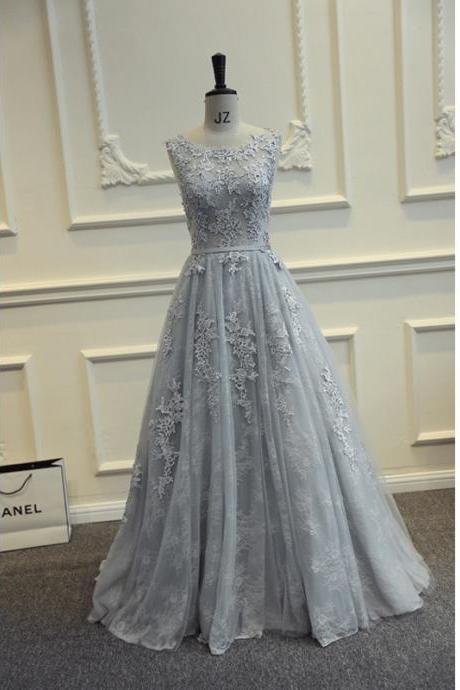 Real Photos Grey Long Prom Dresses 2016 Floor Length Tulle With Lace Vestido De Formatura Longo Party Dresses Elegant A Line