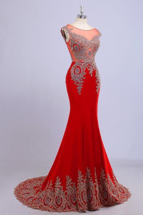 Real Pictures 2017 Scoop Sleeveless Beads Crystal Floor Length Backless Evening Dress Vestidos De Festa Mermaid Red Prom Dresses